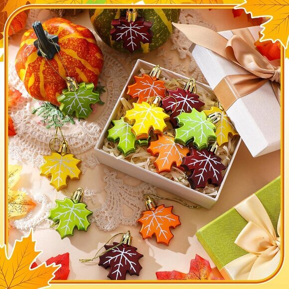 Fall Thanksgiving Maple Leaf Ornament Candy Corn Plastic Harvest Hanging Pendant - Picture 5 of 6